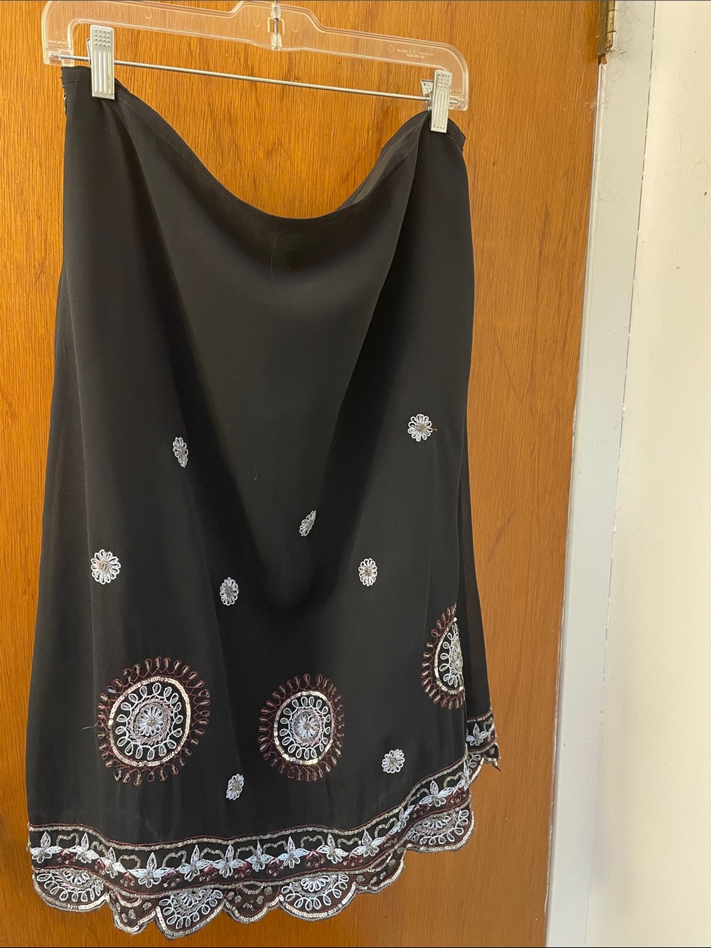 Black Beaded Skirt with Scalloped Hem